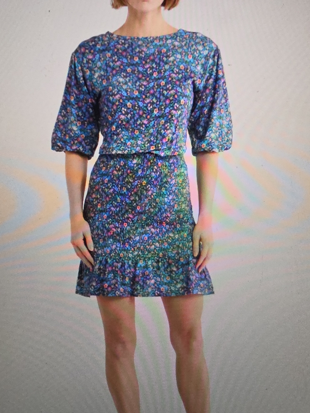 Sandro Spinelle Floral Short Sleeve Smocked Dress Size 34 0
